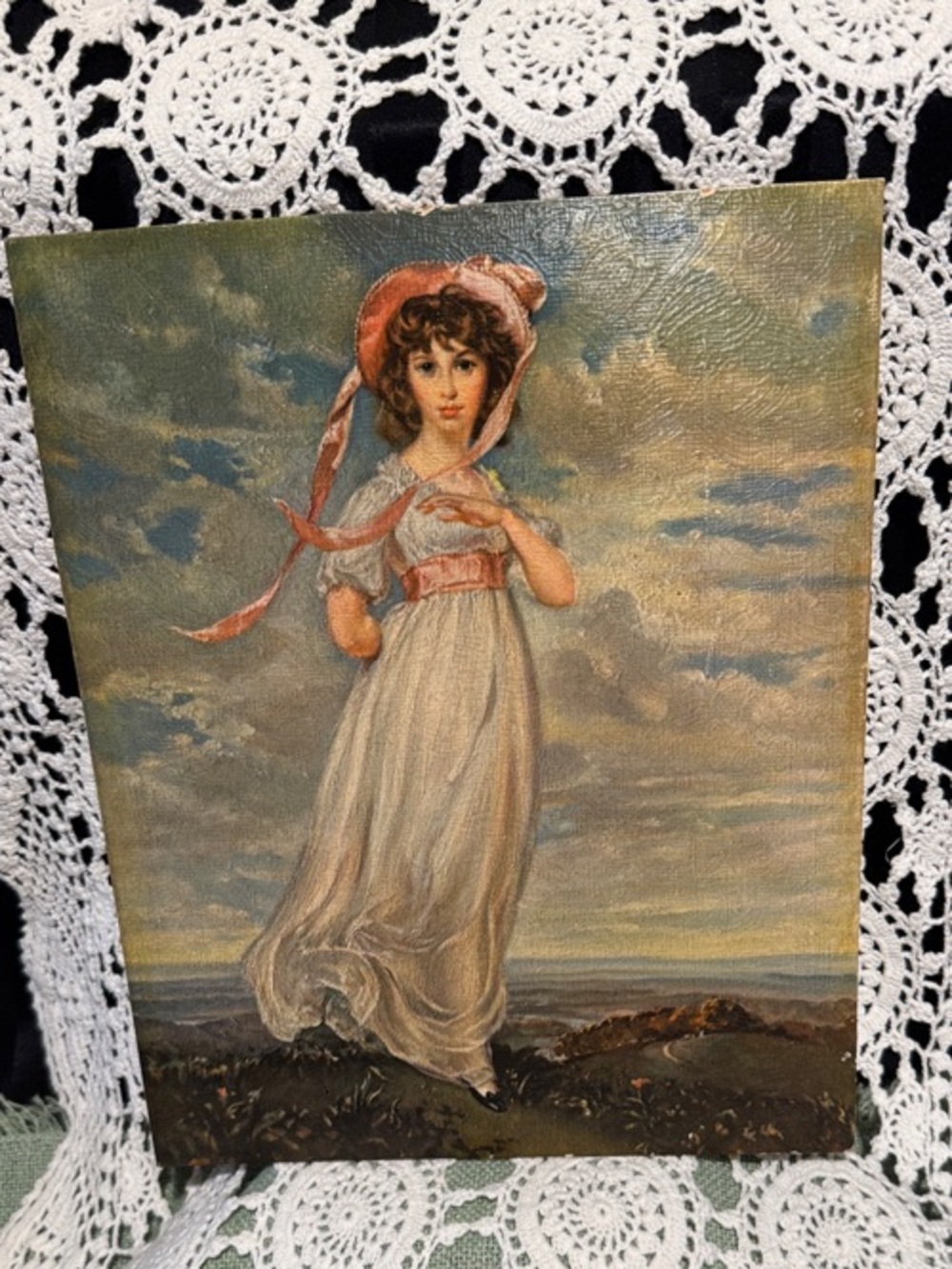 Vintage Portrait Painting of Young Woman (Pinkie) by Sir Thomas Lawrence